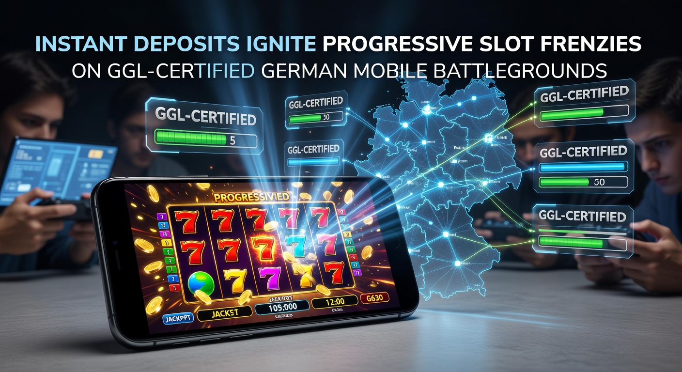 Smartphone mit leuchtendem progressive Slot-Jackpot auf GGL-zertifizierter Plattform, umgeben von Einzahlungs-Icons